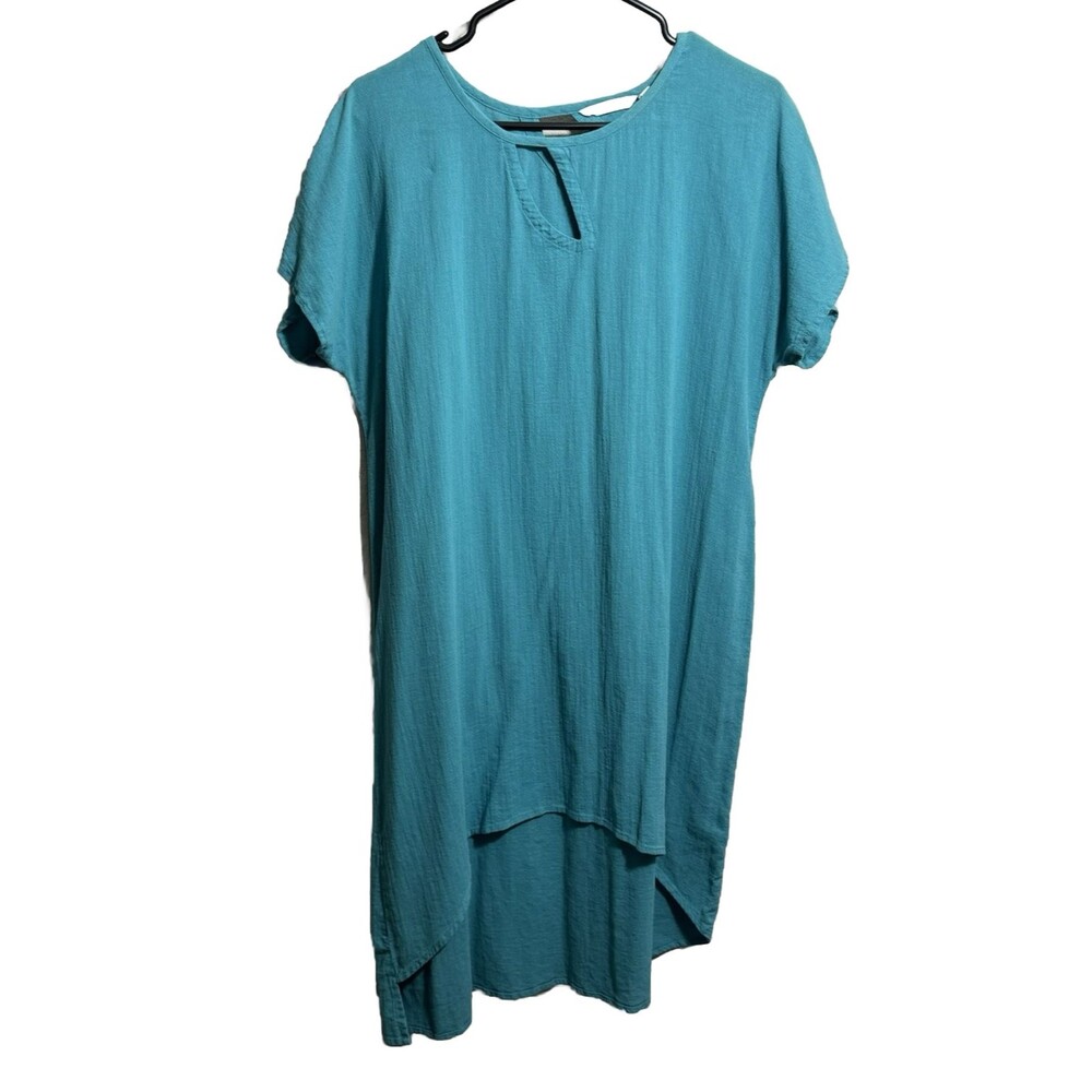 Soft Surroundings Tunic Dress Sz L Teal Hi Lo 100% Cotton